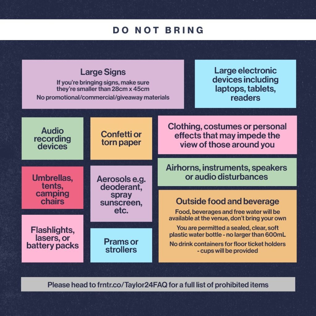 Now to what not to bring to Taylor Swift | The Eras Tour concert in Australia.